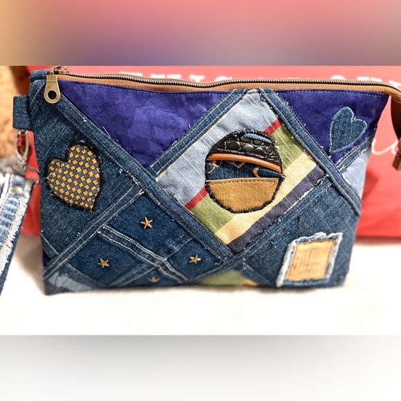 Bohemian Unique One-of-a-Kind Denim Patchwork Clutch Wristlet bag - Picture 6 of 16
